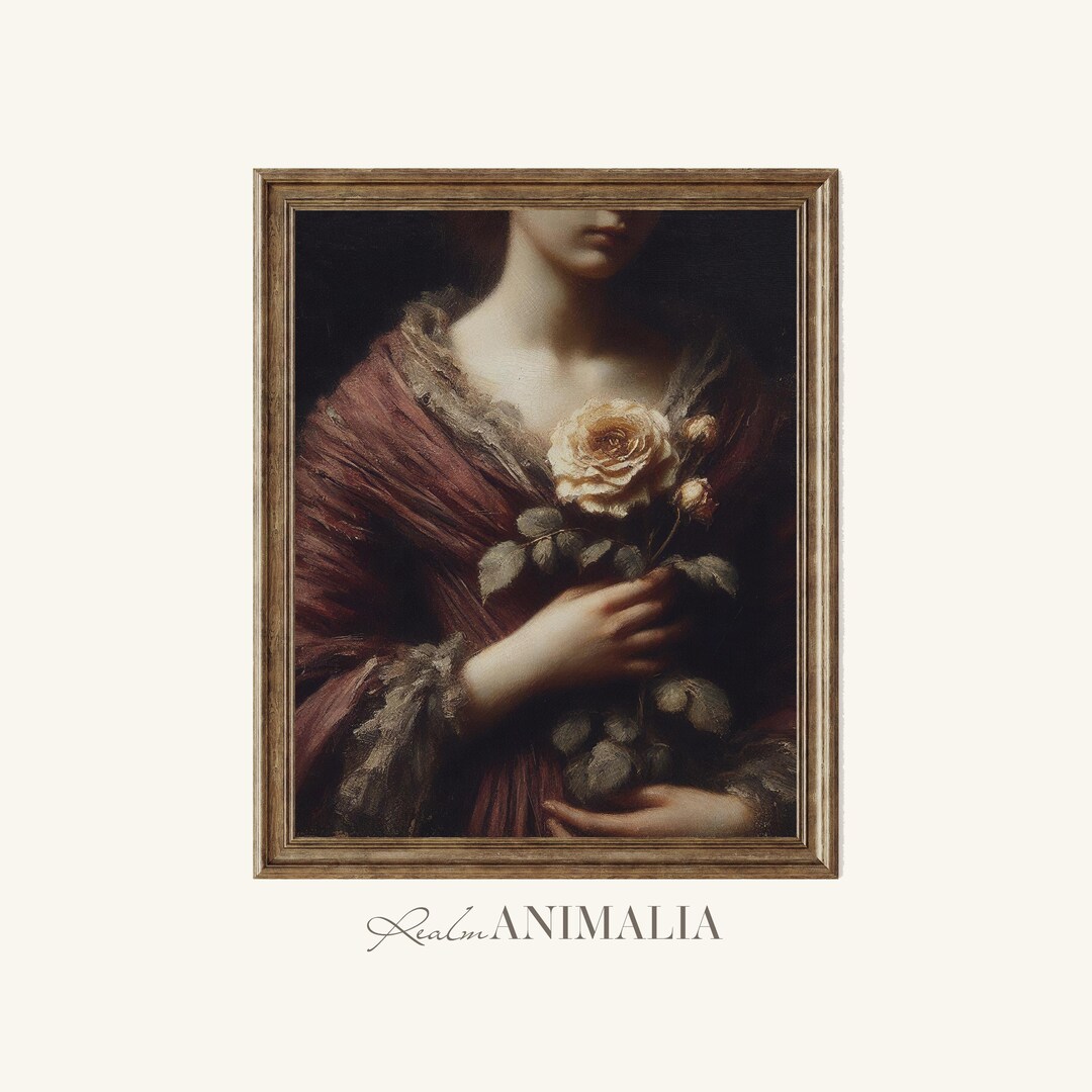 Victorian Woman With Rose Art Print: Moody Vintage Portrait (digital ...