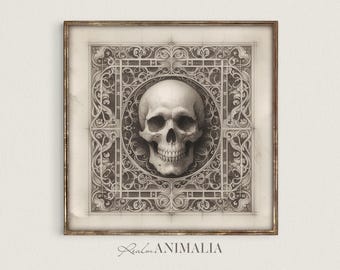 Gothic Skull Illustration Art Print: Neutral Dark Academia Halloween Decor (Digital Download)