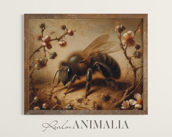 Honey Bee Vintage Art Print, Botanical Cottagecore Decor (Digital Download)