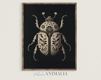 Floral Beetle Art Print: Dark Cottagecore Insect Illustration (Printable Digital Download) BTL007