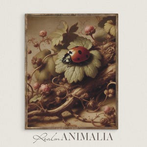 Ladybug Botanical Art Print: Vintage Cottagecore Nature Painting (Digital Download) LB003