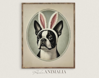 Boston Terrier Easter Art Print: Vintage Dog Portrait (Digital Download)