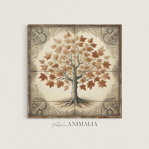 Vintage Maple Tree Art Print: Delft Tile Botanical Illustration (Digital Download)