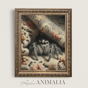 Jumping Spider Painting | Close Up Spider Arachnid Portrait PRINTABLE Wall Decor | Vintage Jumping Spider Digital Download Art Print | SD003