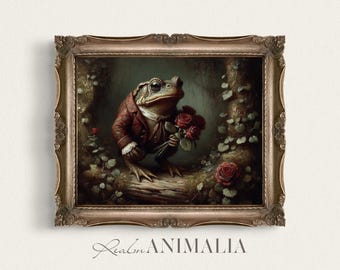 Vintage Toad Valentine Art Print, Moody Fairytale Wall Decor (Digital Download)