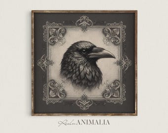 Victorian Gothic Raven Art Print: Moody Halloween Decor (Digital Download)