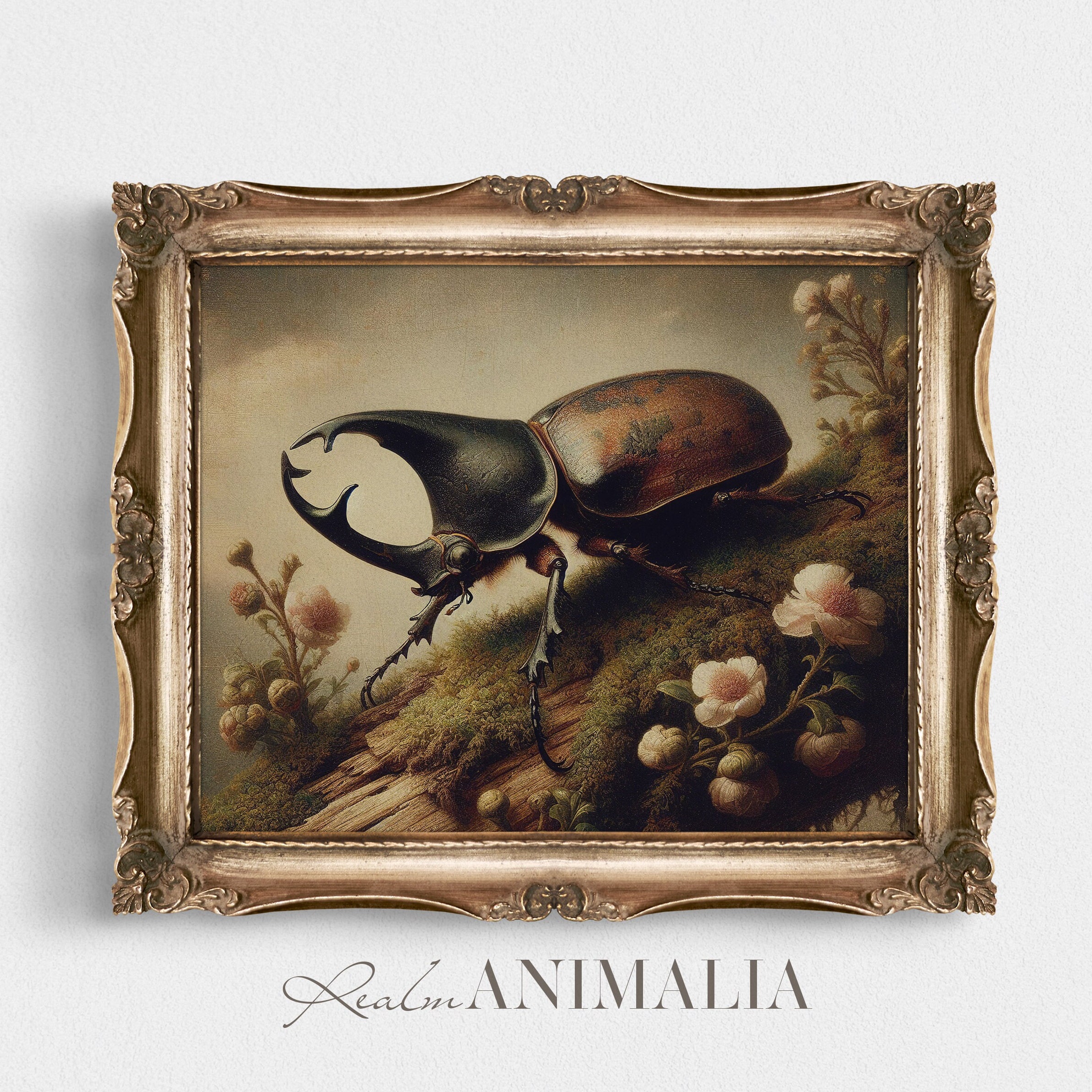 Vintage Beetle Insect Print | Printable Light Academia Beetle Painting ...