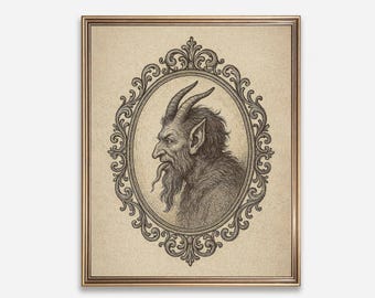 Christmas Krampus Sketch Drawing, Old World Holiday Wall Art, Yuletide Print (Digital Download) WH235