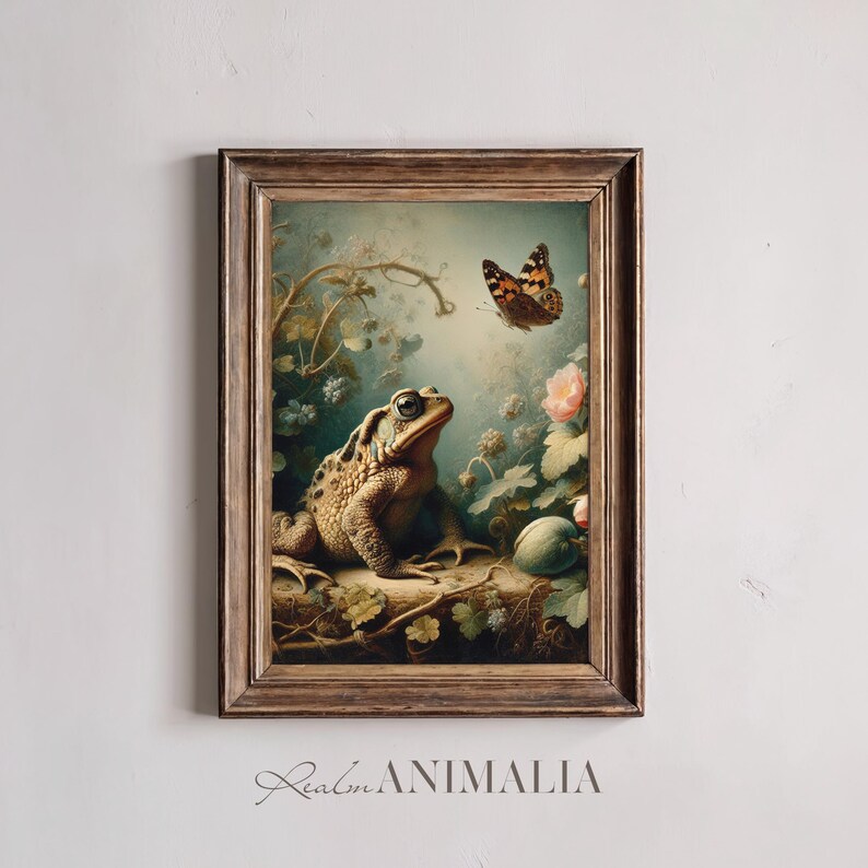 Toad and Butterfly Print, Vintage Nature Wall Art, Nursery Room Animal Decor (Digital Download) image 17