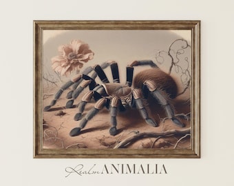 Vintage Tarantula Spider Watercolor Art Print, Cottagecore Decor (Digital Download)
