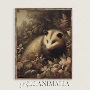Vintage Opossum Art Print, Woodland Animal Printable Wall Art, Wildlife Painting, Neutral Cottagecore Nursery Decor, Opossum Prints | OP001