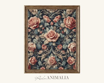 Vintage Rose Tapestry Print, Moody Floral Embroidery (Digital Download)