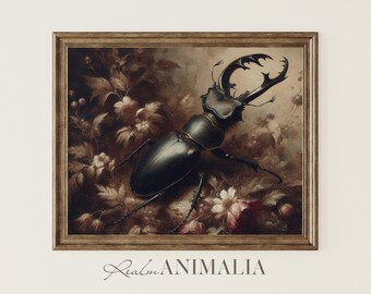 Botanical Beetle Art Print, Nature Wall Decor, Vintage Insect Painting (Digital Download)
