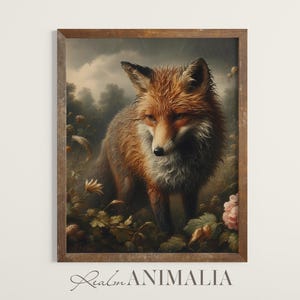 Fox in Rain Art Print, Printable Wildlife Animal Wall Art, Vintage Red Fox in Nature Scenery Painting, Neutral Fox Fine Art Prints | FX006
