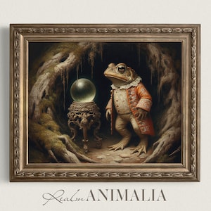 Toad With Crystal Ball Print, Printable Moody Dark Fairytale Wall Art, Vintage Storybook Prints, Whimsical Fantasy Animal Painting | TD022