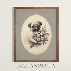 Pug Sketch Art Print, Vintage Pet Dog Portrait, Pug Printable Wall Art, Whimsical Animal Drawing, Dog Lover Gift, Neutral Nursery Art |PG005