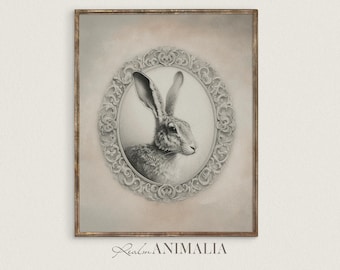 Vintage Hare Sketch Art Print, Neutral Nursery Decor (Digital Download)