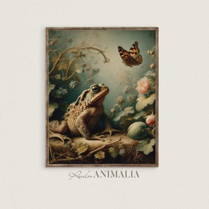 Toad and Butterfly Print, Vintage Nature Wall Art, Nursery Room Animal Decor (Digital Download) image 1