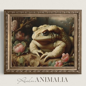 Vintage Toad Print | Moody Cottagecore Pale Frog Printable Wall Art Painting | Floral Botanical Animal Wall Décor Digital Download | TD004