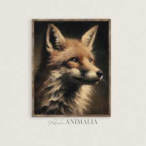 Fox Portrait Painting, Vintage Animal Art, Moody Wildlife Printable Wall Art, Fox Fine Art Prints, Dark Cottagecore Academia Decor | FX001 afbeelding 1