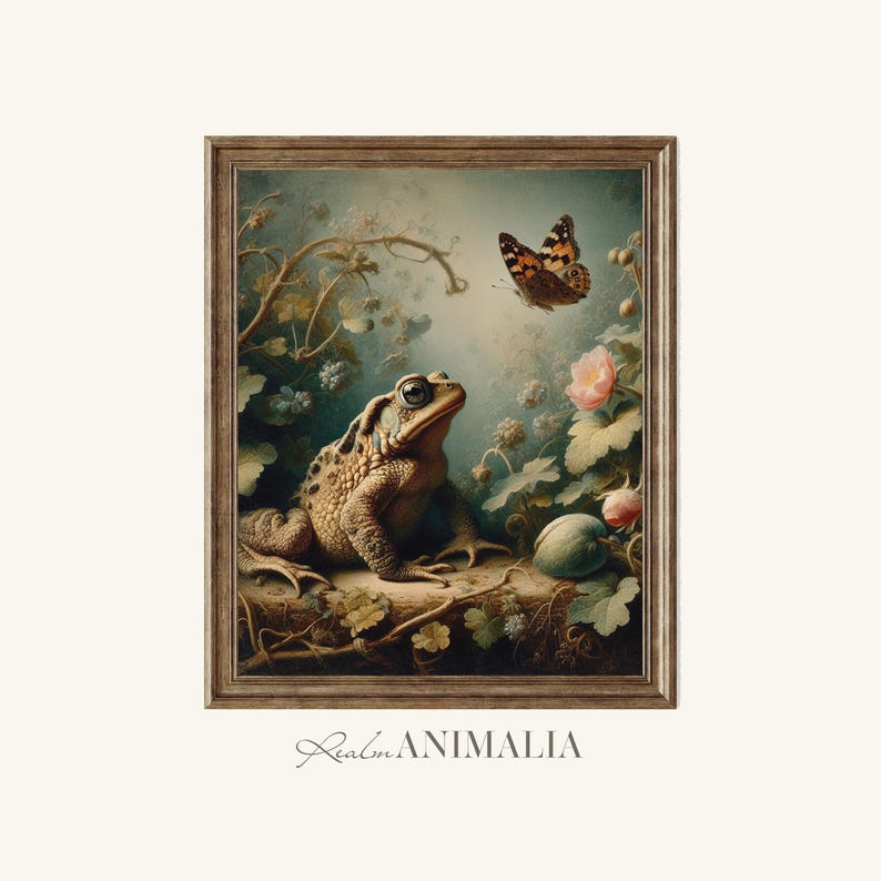 Toad and Butterfly Print, Vintage Nature Wall Art, Nursery Room Animal Decor (Digital Download) image 11