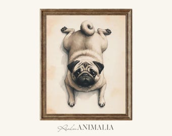 Pug Art Print, Watercolor Pug Painting, Vintage Style Pet Portrait, Dog Lover Printable Wall Art, Pug Wall Art, Pug Mom Pug Dad Gift | PG004