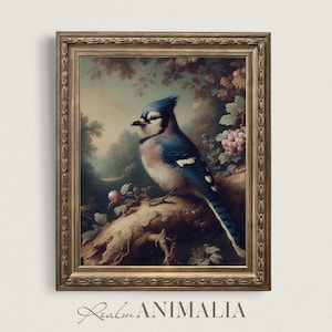 Blue Jay Bird Vintage Art | Antique Bluejay Song Bird Painting | PRINTABLE Bird Fine Art Print | Moody Spring Summer Bird Wall Decor | BJ002