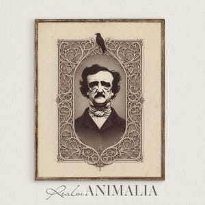 Edgar Allan Poe Sketch Print, Moody Victorian Vintage Portrait, Poe Literary Fan Illustration, Gothic Dark Academia Printable Wall Art |S112