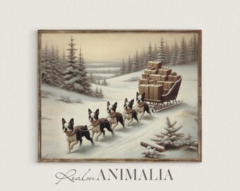 Boston Terrier Christmas Wall Art: Whimsical Winter Dogs Art Print (Digital Download) WH221