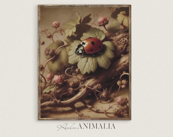 Ladybug Botanical Art Print: Vintage Cottagecore Nature Painting (Digital Download) LB003