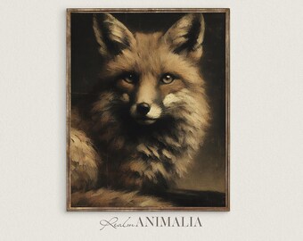 Vintage Fox Painting | Moody Cottagecore Animal Portrait Printable Wall Art | Digital Download Fox Fine Art Neutral Wall Decor Print | FX002