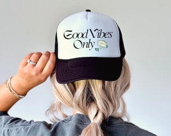 Trucker Hat for women, Good Vibes Only, Trucker Baseball Hat, Christmas Present, Mesh Trucker Cap, Baseball Cap, Christmas gift girlfriend