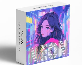 May include: A white box with the text "FUTURE SAMPLES" and "NEON" in a neon-style font. The box features an anime-style illustration of a woman with purple hair and a pink jacket, set against a neon-lit cityscape.