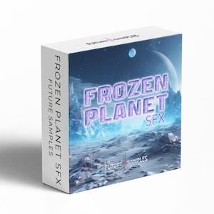 May include: A white box with the words "FROZEN PLANET SFX" in purple, with a futuristic landscape design. The box also features the text "FUTURE SAMPLES". The design includes a planet and a moon.