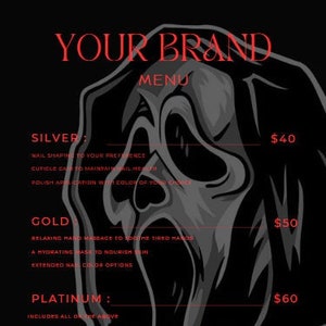 Manicure Technician Menu Pedicure Technician Menu Eyelash Eyebrow Technician Menu Sales List/Price List Simple Halloween October Theme