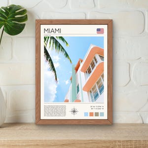 Impression de Miami, art mural Miami, impression d&#39;Ocean Drive Miami, affiche du bâtiment Art déco, art mural Miami en Floride, art de l&#39;architecture colorée