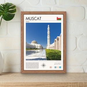 Muscat Poster | Muscat Print | Muscat Oman | Muscat Travel Poster | Digital Print | Travel Gift Idea | Sultan Qaboos Grand Mosque | Oman Art