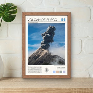 Volcan de Fuego Print, Fuego Volcan Poster, Volcan de Fuego Art, Guatemala Wall Art, Volcano Print, Guatemala Poster, Erupting Volcano Print