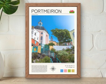 Lámina artística de Portmeirion, Gales, Póster de viaje (Descarga digital)