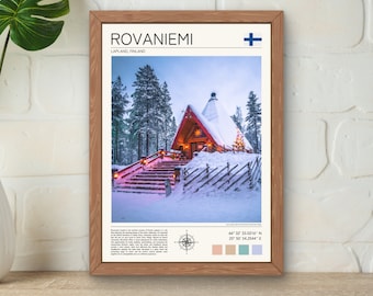Poster di Rovaniemi, Finlandia, arte di viaggio invernale (download digitale)