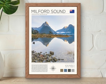 Milford Sound Print, New Zealand Travel Poster (Digital Download)