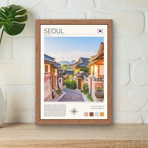 Seoul Print, Seoul Wall Art, Bukchon Hanok Village Print, Korea Hanok Poster, South Korea Skyline Print, Bukchon Hanok Wall Art