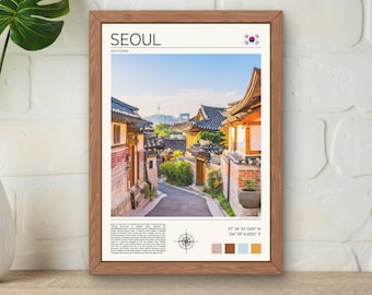 Seoul Bukchon Hanok Village Print, South Korea Travel Poster (Digital Download)