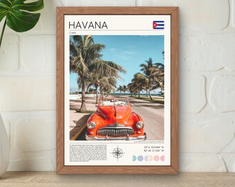 Havana Cuba Print, Vintage Car, Caribbean Art (Digital Download)