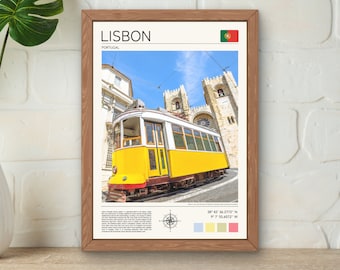 Kunstprint tram Lissabon, reisposter Portugal (digitale download)