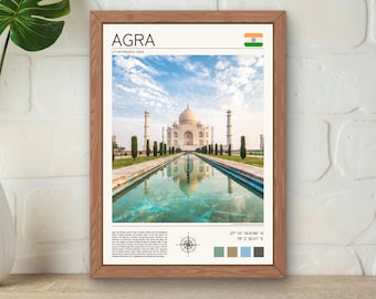 Agra India Print, Taj Mahal Travel Poster (Digital Download)