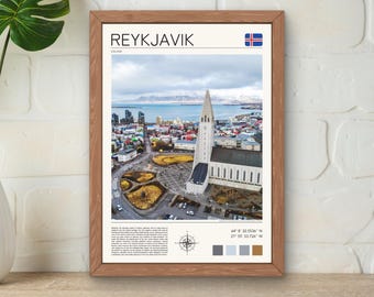 Reykjavik Iceland Skyline Print, Hallgrímskirkja Church (Digital Download)