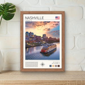 Nashville Print, Nashville Wall Art, Nashville Poster Print, Nashville Art Print, Nashville Cityscape Print, Nashville Steamboat Wall Art