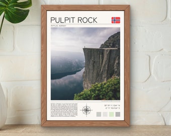 Stampa Pulpit Rock Norvegia, poster di viaggio Lysefjord (download digitale)