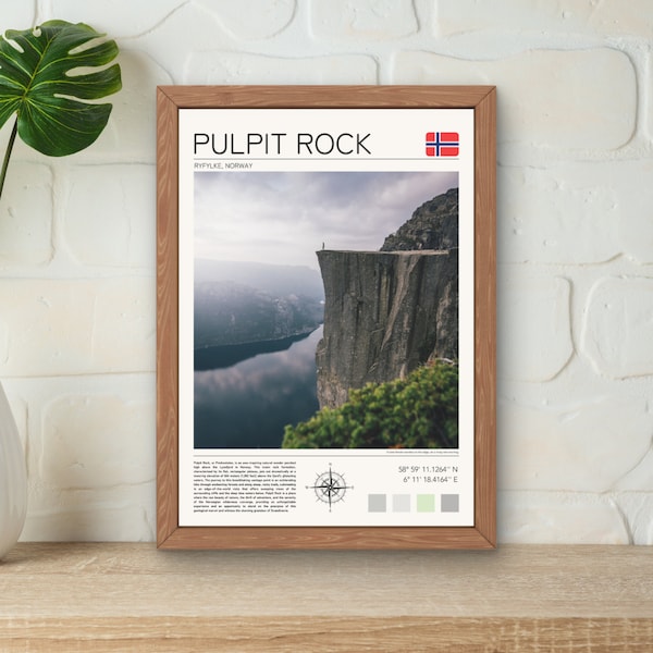 Pulpit Rock Print | Preikestolen Print | Norway Fjords Art | Norway Wall Art | Pulpit Rock Wall Art | Norway Travel Poster | Lysefjord Print